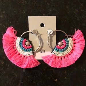 NWT BP. Pink Fringe Hoop Earrings